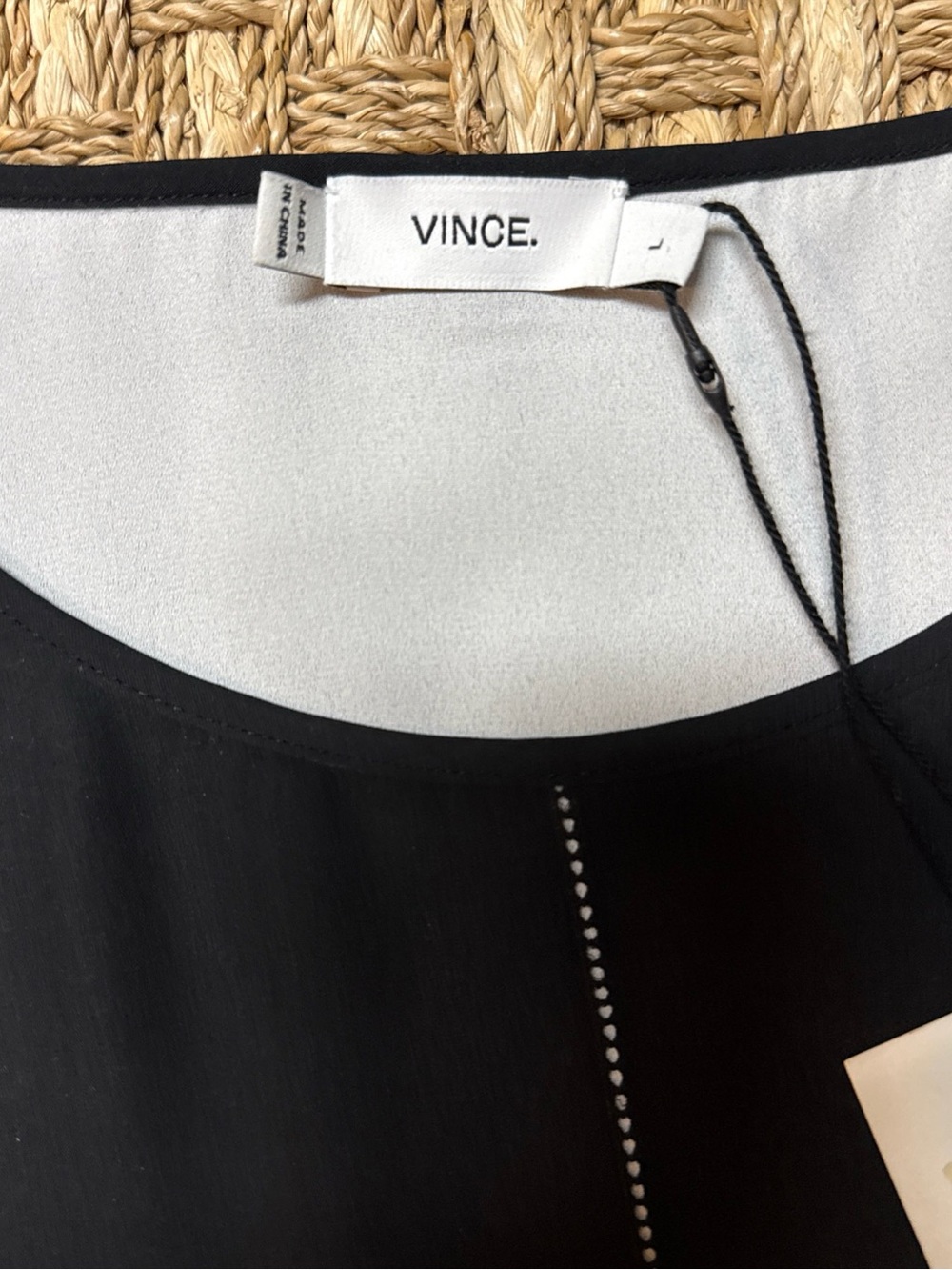Vince Silk Tank Sheer Longline Double Layering Tunic Black White Women Sz L NWT - Picture 6 of 10